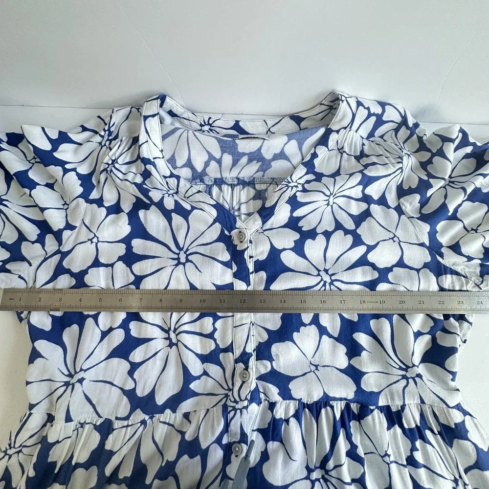 Sonoma Dress Womens XL Blue White Floral Button‎ Front Rayon Linen Cottage Boho - Picture 12 of 12